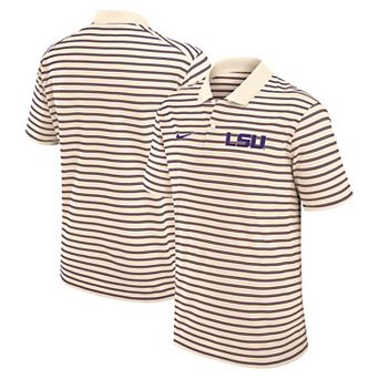 Men's Nike Cream LSU Tigers Solid Foundation Striped Performance Polo