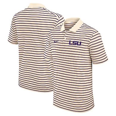 Men's Nike Cream LSU Tigers Solid Foundation Striped Performance Polo