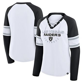 Women's Fanatics White/Black Las Vegas Raiders Redzone Blitz Package Raglan Lace-Up V-Neck Long Sleeve T-Shirt