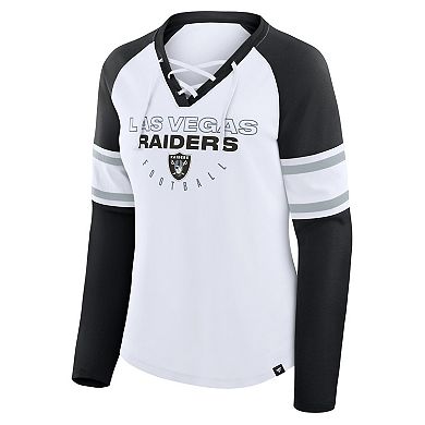 Women's Fanatics White/Black Las Vegas Raiders Redzone Blitz Package Raglan Lace-Up V-Neck Long Sleeve T-Shirt
