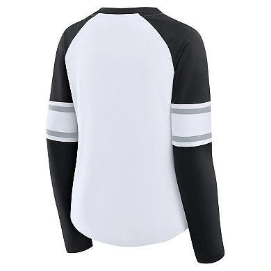Women's Fanatics White/Black Las Vegas Raiders Redzone Blitz Package Raglan Lace-Up V-Neck Long Sleeve T-Shirt