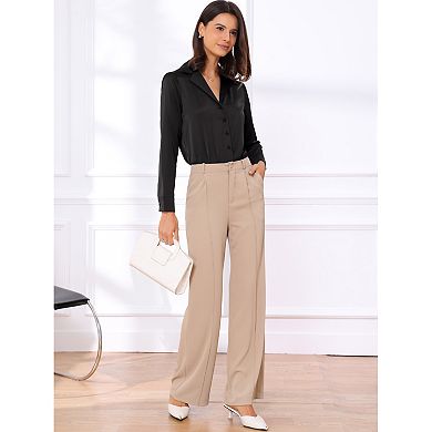 Button Up Leotard Shirt for Women's Satin Long Sleeve Notched Lapel Business Work Bodysuit