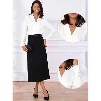 Button Up Leotard Shirt for Women's Satin Long Sleeve Notched Lapel Business Work Bodysuit