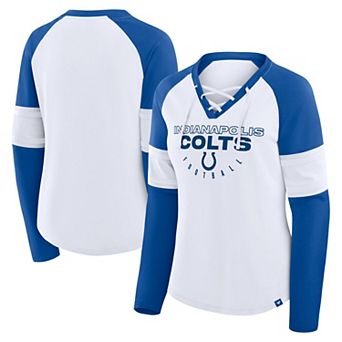 Women's Fanatics White/Royal Indianapolis Colts Redzone Blitz Package Raglan Lace-Up V-Neck Long Sleeve T-Shirt