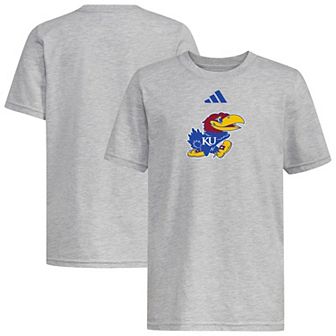 Youth adidas Heather Gray Kansas Jayhawks 2023 Sideline Locker Room Logo Fresh T-Shirt