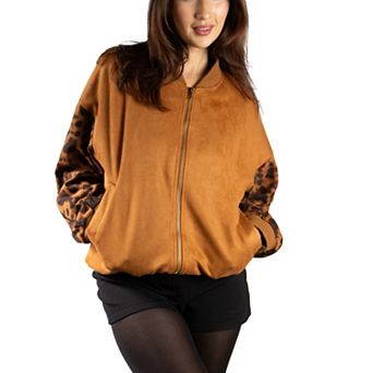 Jess by Meiko Women's Animal Print Sleeve Zip Up Jacket