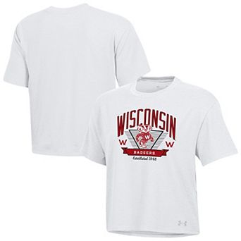 Women's Under Armour White Wisconsin Badgers Essentials Icon Ultra-Soft Boxy Cropped T-Shirt