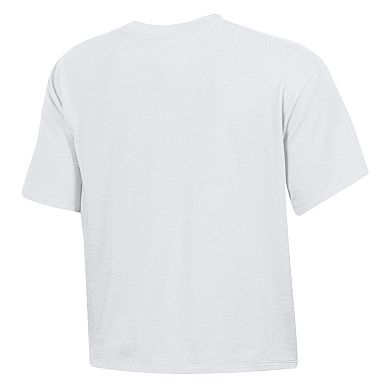 Women's Under Armour White Wisconsin Badgers Essentials Icon Ultra-Soft Tri-Blend Boxy Cropped T-Shirt