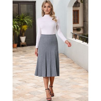 Women's Knit Pleated Skirt High Waist Stretchy A Line Midi Sweater Skirt Winter Outfits