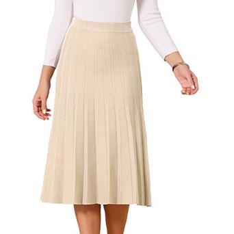 Women's Knit Pleated Skirt High Waist Stretchy A Line Midi Sweater Skirt Winter Outfits