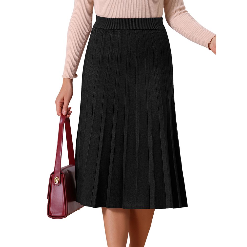 Women's Knit Pleated Skirt High Waist Stretchy A Line Midi Sweater