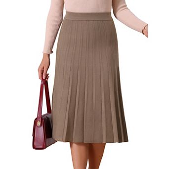 Women's Knit Pleated Skirt High Waist Stretchy A Line Midi Sweater Skirt Winter Outfits
