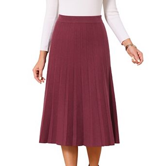 Women's Knit Pleated Skirt High Waist Stretchy A Line Midi Sweater Skirt Winter Outfits