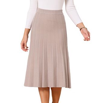 Women's Knit Pleated Skirt High Waist Stretchy A Line Midi Sweater Skirt Winter Outfits