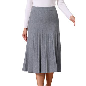 Women's Knit Pleated Skirt High Waist Stretchy A Line Midi Sweater Skirt Winter Outfits
