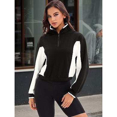 Womens Cropped Sweatshirts Half Zip Pullover Long Sleeve Oversized Workout Fall Outfits with Pockets