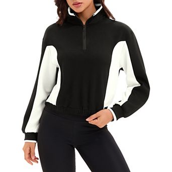 Womens Cropped Sweatshirts Half Zip Pullover Long Sleeve Oversized Workout Fall Outfits with Pockets
