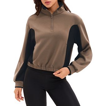 Womens Cropped Sweatshirts Half Zip Pullover Long Sleeve Oversized Workout Fall Outfits with Pockets