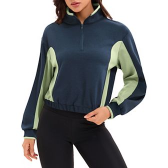 Womens Cropped Sweatshirts Half Zip Pullover Long Sleeve Oversized Workout Fall Outfits with Pockets