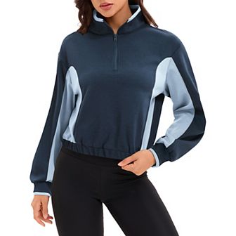 Womens Cropped Sweatshirts Half Zip Pullover Long Sleeve Oversized Workout Fall Outfits with Pockets
