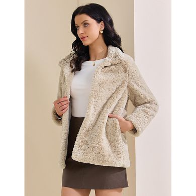Women's Faux Fur Coat Lapel Warm Overcoat with Pockets Winter Fluffy Jackets