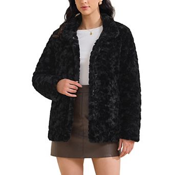 Women's Faux Fur Coat Lapel Warm Overcoat with Pockets Winter Fluffy Jackets