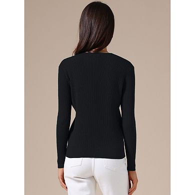 Women's Fall Winter Blouse Long Sleeve V Neck Elegant Ribbed Knit Tops