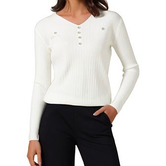 Women's Fall Winter Blouse Long Sleeve V Neck Elegant Ribbed Knit Tops