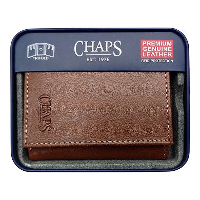 Men's Chaps Premium Genuine Leather Trifold Wallet with RFID Protection