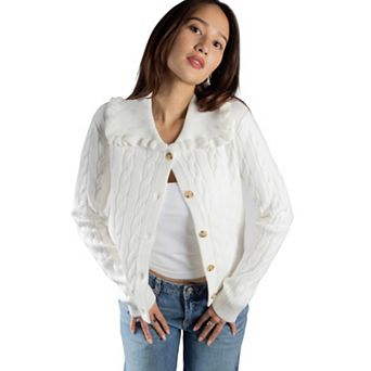 Jess by Meiko Women''s Ruffle Collar Cable Knit Cardigan
