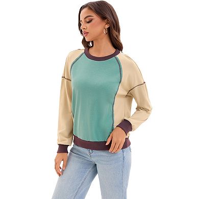 Oversized Sweatshirt for Women Color Block Crew Neck Long Sleeve Pullover Tops Casual Fall Outfits