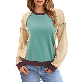Oversized Sweatshirt for Women Color Block Crew Neck Long Sleeve Pullover Tops Casual Fall Outfits
