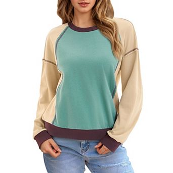 Oversized Sweatshirt for Women Color Block Crew Neck Long Sleeve Pullover Tops Casual Fall Outfits