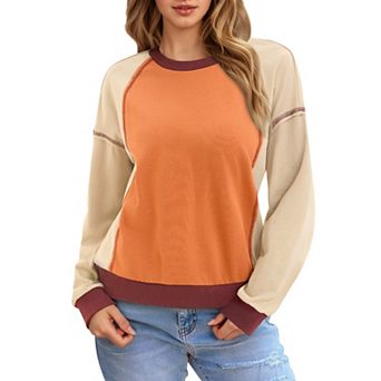 Oversized Sweatshirt for Women Color Block Crew Neck Long Sleeve Pullover Tops Casual Fall Outfits