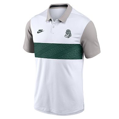 Men's Nike White/Gray Michigan State Spartans Athletic Prep Legacy Logo Vapor Performance Polo