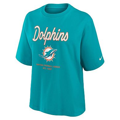 Women's Nike Aqua Miami Dolphins Essential Script Relaxed Boxy T-Shirt