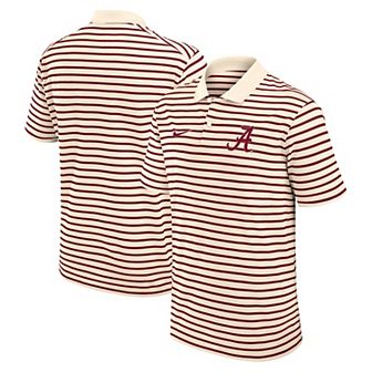 Men's Nike Cream Alabama Crimson Tide Solid Foundation Striped Performance Polo