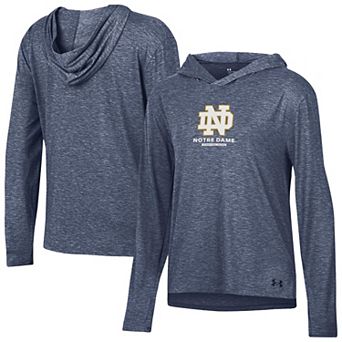 Women's Under Armour Heather Navy Notre Dame Fighting Irish Breezy Long Sleeve Hoodie T-Shirt