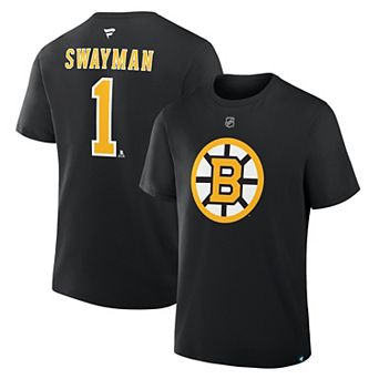 Men's Fanatics Jeremy Swayman Black Boston Bruins Authentic Stack Name & Number T-Shirt