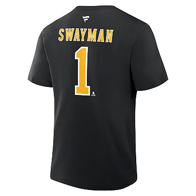 Men's Fanatics Jeremy Swayman Black Boston Bruins Authentic Stack Name & Number T-Shirt