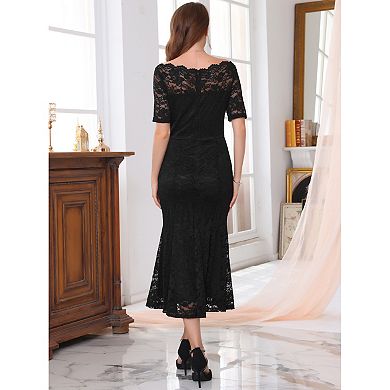 Women's Off Shoulder Cocktail Dress Short Sleeve Formal Wedding Mermaid Lace Dresses
