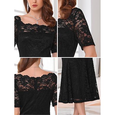 Women's Off Shoulder Cocktail Dress Short Sleeve Formal Wedding Mermaid Lace Dresses