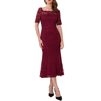 Women's Off Shoulder Cocktail Dress Short Sleeve Formal Wedding Mermaid Lace Dresses