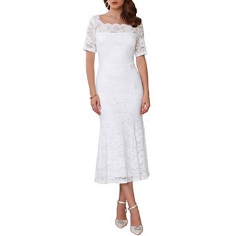 Women's Off Shoulder Cocktail Dress Short Sleeve Formal Wedding Mermaid Lace Dresses