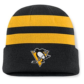 Men's Fanatics Black/Gold Pittsburgh Penguins Fundamental Swipe Stripe Cuffed Knit Hat