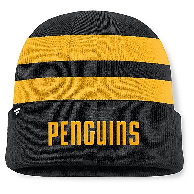 Men's Fanatics Black/Gold Pittsburgh Penguins Fundamental Swipe Stripe Cuffed Knit Hat