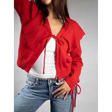 Jess by Meiko Women's Lightweight Flouncy Tie Cardigan
