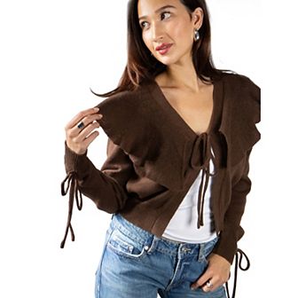 Jess by Meiko Women's Lightweight Flouncy Tie Cardigan