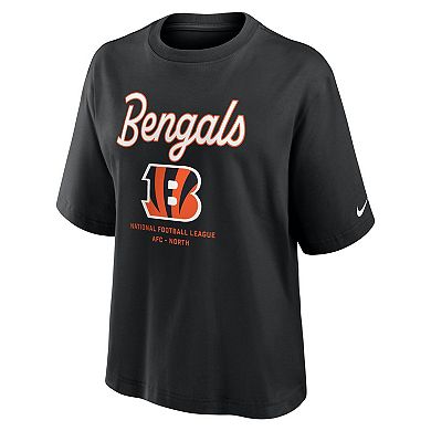 Women's Nike Black Cincinnati Bengals Essential Script Relaxed Boxy T-Shirt