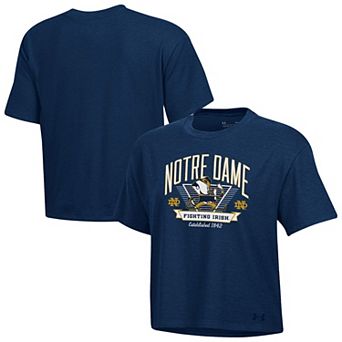 Women's Under Armour Navy Notre Dame Fighting Irish Essentials Icon Ultra-Soft Boxy Cropped T-Shirt